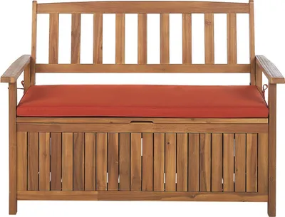 Produktbild von BELIANI Gartenbank Akazienholz mit Stauraum und Auflage terracotta 120 cm Gartenmöbel Garten Terrasse Wintergarten