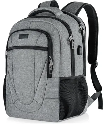Productafbeelding van Rugzak voor heren en dames, 15.6 inch laptophoes met USB-oplaadpoort, grijs, waterdicht
