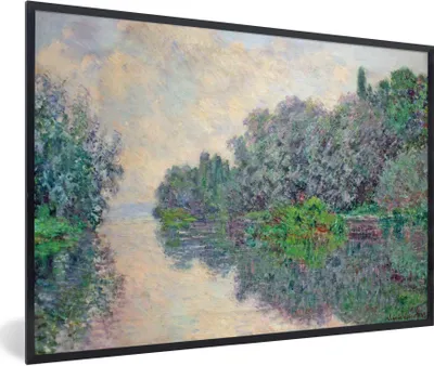 Produktbild von MuchoWow® Gerahmtes Poster Morgen an der Seine bei Giverny - Gemälde von Claude Monet 30x20 cm - Poster mit Schwarzem Bilderrahmen Wandposter Rahmen Foto Bilder - Kunstdruck - Bild-Poster