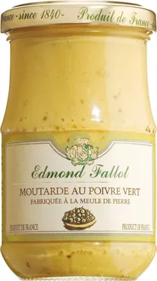 A jar of mustard with a label.