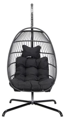 Produktbild von HOME DELUXE Hängesessel LOMA – Faltbar, 1 Sitzer in Schwarz | Hängekorb, Hängestuhl, Gartenmöbel, Gartenschaukel