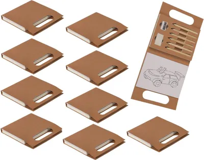 Produktbild von 10 Malsets inklusive 30 Ausmalblätter, 6 Buntstifte und robuster Papptasche – ideales Mitgebsel für Kindergeburtstagsfeiern und originelle Geschenke für Mädchen und Jungen!