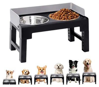 Produktbild von Erhöhte Hundenäpfe mit Trennwand und 2 großen Futternäpfen, höhenverstellbar für kleine, mittlere und große Hunde