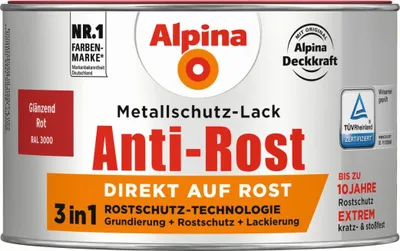 Produktbild von Alpina Metallschutzlack Anti-Rost Rot 300 ml glänzend