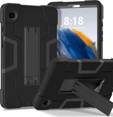 Produktbild von Hybrid Hülle für Samsung Galaxy Tab A11 mit Kontrastdesign & Halter Schwarz