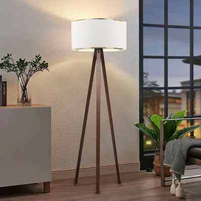 Produktbild von Opviq, Hochwertige Stehlampe aus 100% Holz, Skandinavisches Design, Höhe: 140 cm, Stoffschirm (21 x 38 cm), E27 Fassung, Max 40 W, Elegante Beleuchtung für Ihr Zuhause.