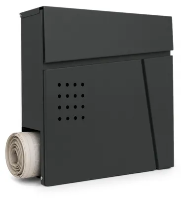 Produktbild von Relaxdays Briefkasten mit Zeitungsfach, HxBxT: 38 x 37 x 11,5 cm, 4 Schlüssel, Wandbriefkasten, RAL7016-anthrazit, KI-generiertes Bild