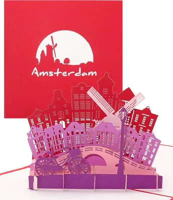 Imagen del producto de Tarjeta pop-up de Ámsterdam en 3D, souvenir panorámico, tarjeta plegable, 1 unidad, para decoración