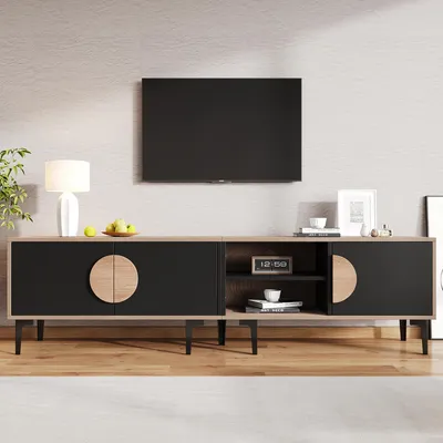 Productafbeelding van Lage kast, 180x35x49, tv-meubel, tv-standaard, met 2 kastjes, open vakken, geschikt voor een 80-inch televisie