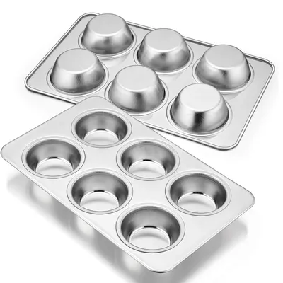 Muffinformen aus Edelstahl, 2 Stück, für 6 Muffins, spülmaschinengeeignet