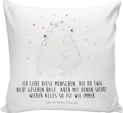 Produktbild von Mr. & Mrs. Panda Deko Kissen Eisbär Umarmen - Weiß - Geschenk, Lustige Sprüche, Dekokissen Sofa, Zierkissen, bedruckt, 40x40, kuschelkissen