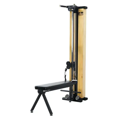 Produktbild von Kabelzugstation AsVIVA MG7 Kraftstation mit 101 kg Gewichten Holz Design Klimmzugstange Bank Home Gym platzsparend