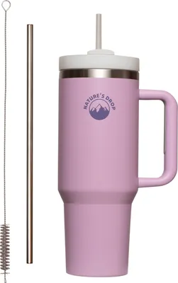 Produktbild von Quencher Tumbler 40oz Thermobecher in Lila mit Strohhalm und Henkel, 1180 ML Doppelwandiger Edelstahl Heiße Kalte Getränke Vakuum.