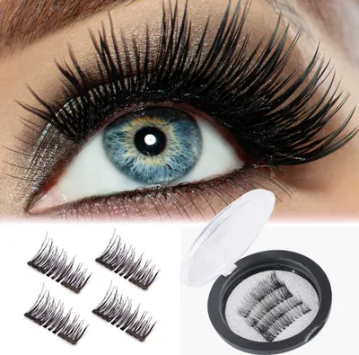 Produktbild von Magnetic Eyelashes Kit, dichte magnetische falsche Wimpern, wiederverwendbare weiche 3D-falsche Wimpern, ohne Kleber die gesamten Augenlider für Damen, Frauen, natürlicher Look (schwarz, 4 STÜCKE)