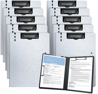Productafbeelding van Ibenzoa® Opvouwbare A4-klembordmap, set van 10 – grijs (PP), 48,4 x 32 cm, 2 stevige metalen klemmen, capaciteit: 80-100 vellen