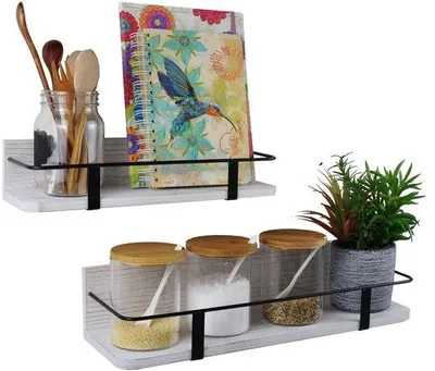 Immagine prodotto di Set di 2 mensole decorative da parete, sospese, in legno (design rustico), una grande (42,16 x 12,7 x 9,1 cm) e una piccola (35,56 x 10,4 x 7,8 cm), ideali per bagno, soggiorno o cucina