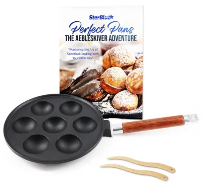 Gusseiserne Aebleskiver-Pfanne, 7 Löcher, abnehmbarer Holzgriff