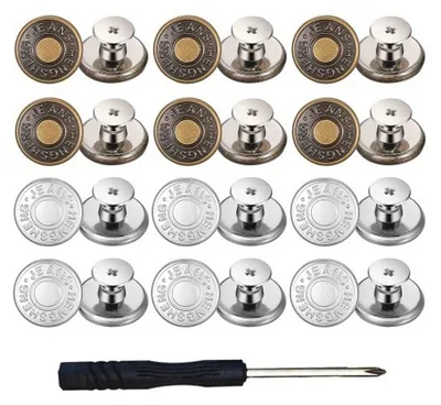 Produktbild von Jeansknöpfe 12 Stück, 17 mm, Metall Mit Schraubendreher, Für Jeans Hosen Taschen