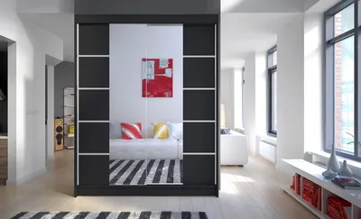 Obrázek produktu pro Zrcadlová šatní skříň CHANNA 5 - šířka 150 cm, černá