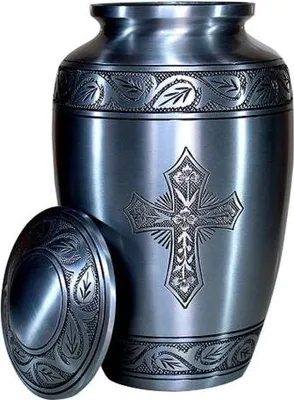Immagine prodotto di Urne XXL per persone e animali domestici Ceneri - 3,5 L | Urne in metallo per cani e gatti | Elegante urna commemorativa per ceneri Urna per persone | Urna grigio canna di fucile con coperchio