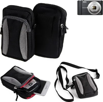 Produktbild von K-S-Trade Fototasche kompatibel mit Sony Cyber-shot DSC-W810 Gürtel-Tasche Holster Umhänge Tasche Kameratasche, schwarz-grau Brust-Beutel