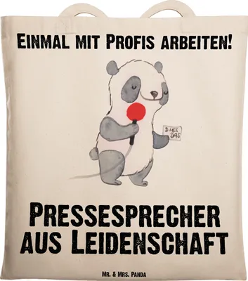 Produktbild von Mr. & Mrs. Panda Stoffbeutel Pressesprecher Leidenschaft - Transparent - Geschenk, Tragetasche, Tasche, Einkaufstasche, Tote Bag, Jutebeutel
