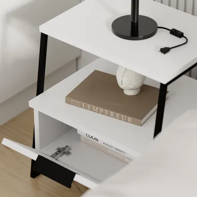 Image de DECORTIE Pal Moderne Table de nuit blanche multi-usage , 45 x 40 x 50 cm