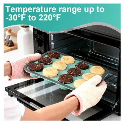Produktbild von Muffin Backform für 12 Muffins, Wiederverwendbare BPA-freie Muffin Backblech 31 x 23 cm, Spülmaschinenfest und Antihaftbeschichtet