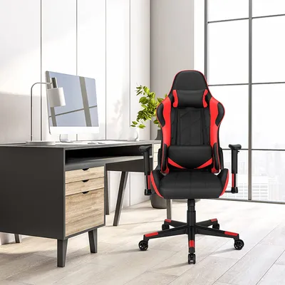 Produktbild von COSTWAY 360˚ Gaming Stuhl, Racing Style Drehstuhl mit Kopfstütze & Lendenkisse, Verstellbarer Neigungswinkel, ergonomischer Computerstuhl für Gaming, Zuhause, Büro (Rot)