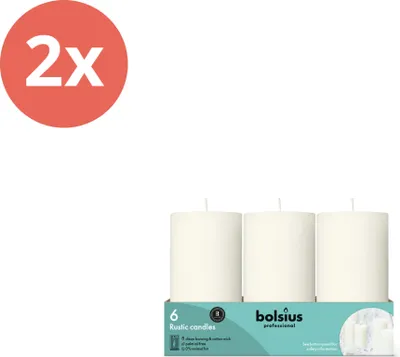 Produktbild von Bolsius - Rustikale Stumpenkerzen 130/68 - 6 Stück pro Packung - Soft Pearl - Vorteilspack - 12 Stücke - 2 Verpackung