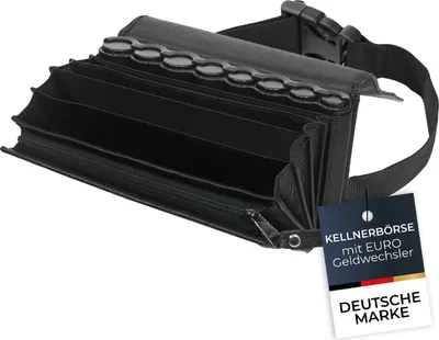 Produktbild von Kellnerbörse aus Leder mit Gürtel & Münzsortierer | 20,5 x 10 x 6,5 cm | Schwarz