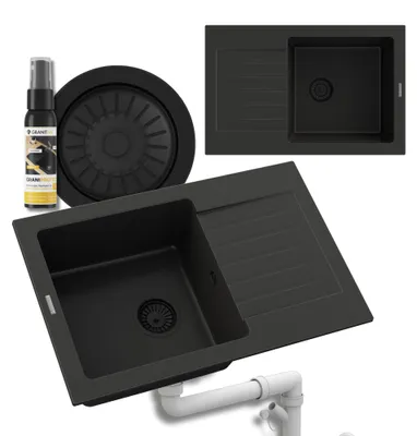 Produktbild von Granitan - Granitspüle - Küchenspüle - 68 cm - Schwarz - mit Siphon - Spülbecken - MINO