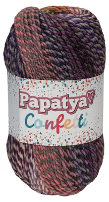 Papatya Confetti Wolle – Buntes Farbverlaufsgarn mit lebendiger Mischung aus Blau, Rosa, Gelb und Lila.
