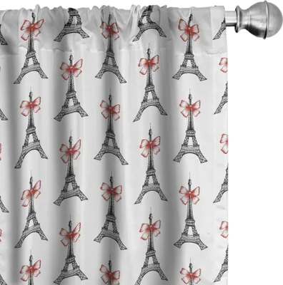 Produktbild von ABAKUHAUS Eiffel Vorhänge, Gardinen, Klassische Türme mit Bowties Sketch Art Style Touristenattraktion Reisethema, 2 Stück 75 x 245 cm, Rubin Schwarz Weiß