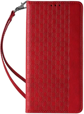 Zdjęcie produktu dla Magnet Strap Case etui iPhone 14 Pro pokrowiec z klapką portfel mini smycz podstawka czerwone