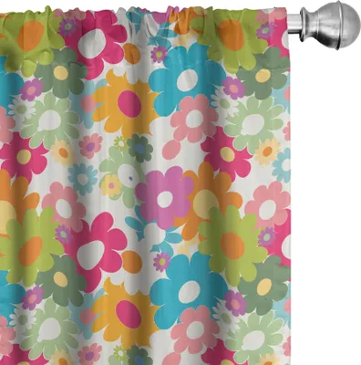 Immagine prodotto di ABAKUHAUS Tende floreali, tende, arcobaleno dai colori vivaci, motivo simmetrico ispirato alla natura fiorita degli anni Sessanta, 2 pezzi 75 x 245 cm, multicolore