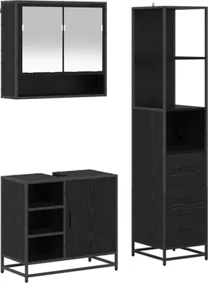Produktbild von Badezimmermöbel-Set 3 pcs Schwarz Eichen-Optik Holzwerkstoff