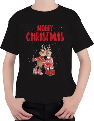 Produktbild von Merry Christmas Rentier Paar Rudolph - Weihnachten Weihnachtsgeschenk Christmas Uni Kinder T-Shirt, Schwarz, 104