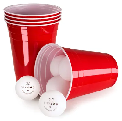 50 rote Partybecher, wiederverwendbar, 473 ml, inkl. 6 Bällen
