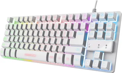 Produktbild von Trust GXT 833W Thado Gaming Tastatur, Weiß, TKL, Deutsch QWERTZ Layout, RGB-Beleuchtung, Anti-Ghosting, 12 Media-Tasten, Windows-Tasten-Deaktivierung