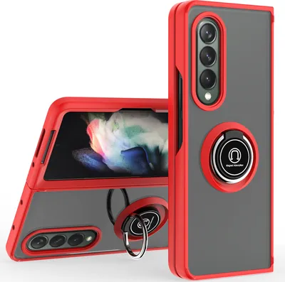 Immagine prodotto di Custodia per Samsung Galaxy Z Fold 4 5G traslucida opaca in TPU con supporto ad anello e supporto Rosso