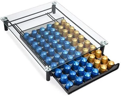 Produktbild von PolkaHome® Espressokapselhalter mit Schublade – Aufbewahrungsbox für 60 Nespresso-Kapseln – 30 x 40 x 6 cm, Schwarz