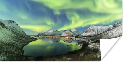 Produktbild von MuchoWow® Poster Nordlichter - Fjord - Norwegen 120x60 cm - Bild