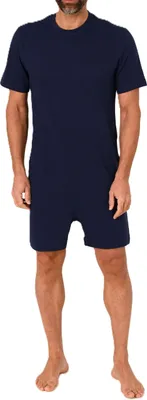 Produktbild von Herren Pflegeoverall kurzarm Einteiler Schlafanzug mit Reißverschluss am Bein ; hellblau , M