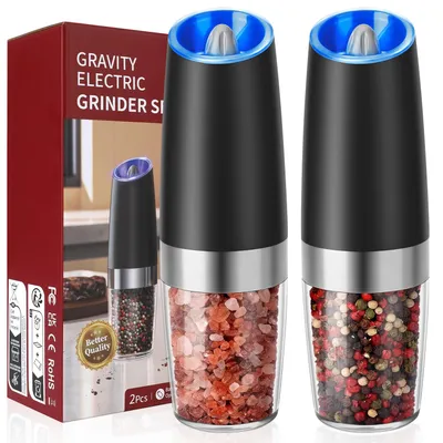 2er-Set elektrische Salz- und Pfeffermühlen, 255 g, 6 Mahlgrade, LED