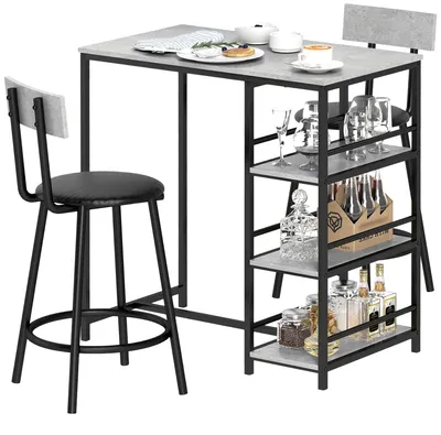 Produktbild von HOMCOM Bartisch mit Barhocker Set, Bartisch-Set mit Küchentisch, 2 Barstühlen
