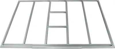 A metal frame for a shed or greenhouse.