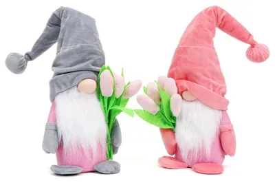 Productafbeelding van Kleine kabouterfiguren - met tulpenboeketten - lentecorso - 2 stuks