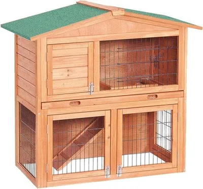 Productafbeelding van Konijnenhok 2 verdiepingen - Knaagdierenhuis Dierenverblijf - Kleine Dieren Huisvesten - Apart Rustgedeelte - 87 x 55 x 100 cm