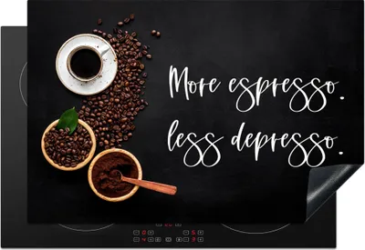 Produktbild von KitchenYeah© Herdabdeckplatte Kaffee - Mehr Espresso weniger Depresso - Zitate - Sprichwörter , 78x52cm, Küche Deko, Glaskeramikkochfeld Herdabdeckung, Abdeckplatte fùr Kochfeld